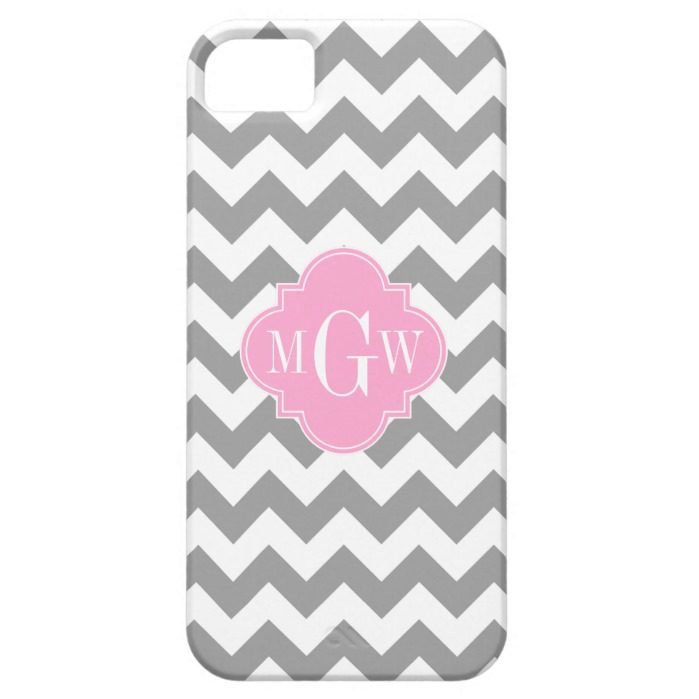 Gray White Chevron Pink Quatrefoil 3 Monogram iPhone SE/5/5s Case