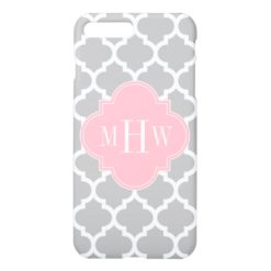 Gray White Moroccan #5 Pink 3 Initial Monogram iPhone 7 Plus Case
