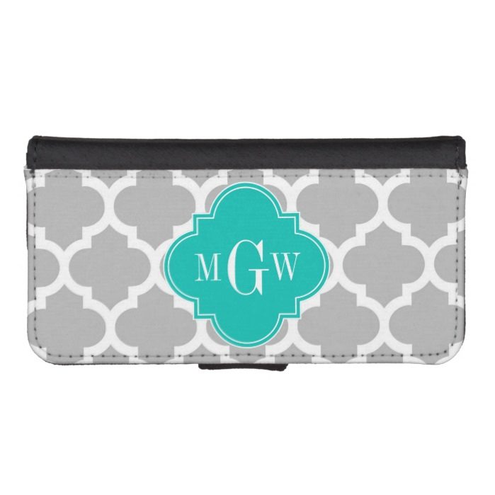 Gray White Moroccan #5 Teal 3 Initial Monogram iPhone SE/5/5s Wallet