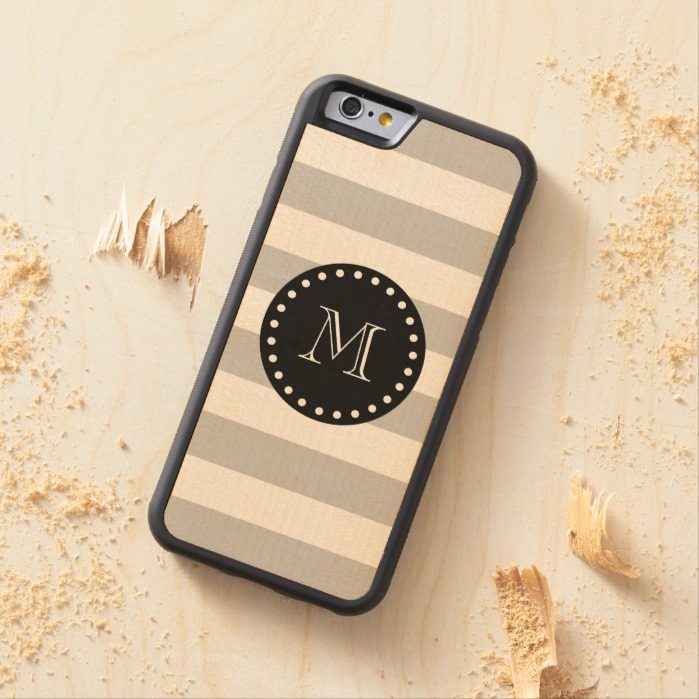 Gray White Stripes Pattern Black Monogram Carved Maple iPhone 6 Bumper Case