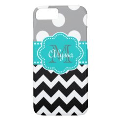Gray and Black Chevron Teal Phone Case