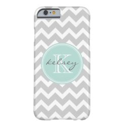 Gray and Mint Chevron Custom Monogram Barely There iPhone 6 Case