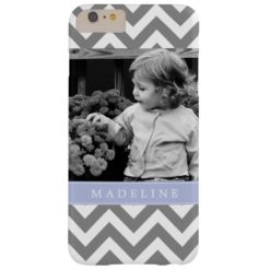 Gray and Periwinkle Zigzags Personalized Photo Barely There iPhone 6 Plus Case