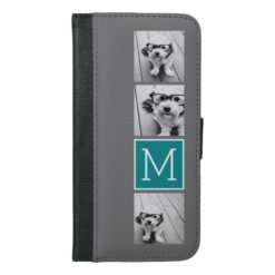 Gray and Teal Photo Collage Monogram iPhone 6/6s Plus Wallet Case