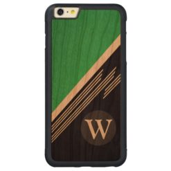 Green Manly Retro Abstract Stripes Custom Monogram Carved Cherry iPhone 6 Plus Bumper Case