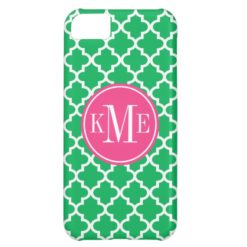 Green Quatrefoil Pattern | Pink Monogram iPhone 5C Case