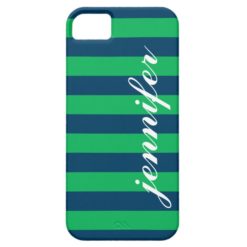 Green and Navy Stripes | Script Monogram iPhone SE/5/5s Case