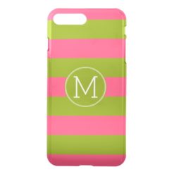 Green and Pink Striped Pattern Custom Monogram iPhone 7 Plus Case