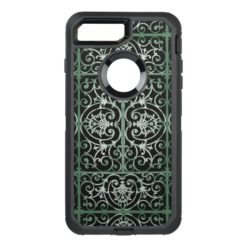 Green and black scrollwork pattern OtterBox defender iPhone 7 plus case
