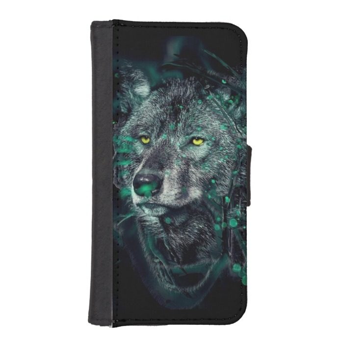 Green indian wolf iPhone SE/5/5s wallet case