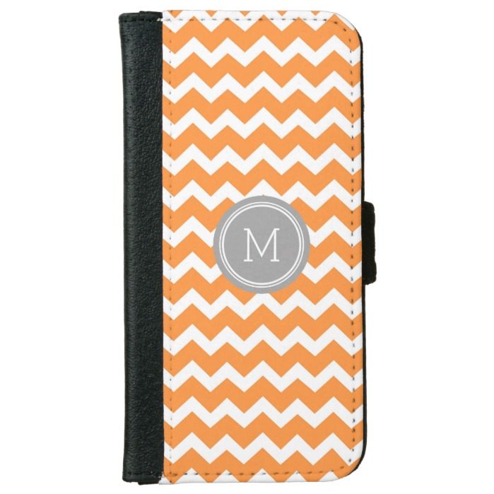 Grey Orange Chevron Pattern Monogram Wallet Phone Case For iPhone 6/6s