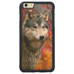 Grey Wolf in Beautiful Red and Yellow Foliage Carved Maple iPhone 6 Plus Bumper