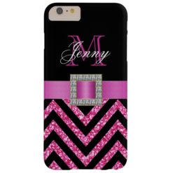 HOT PINK BLACK CHEVRON GLITTER GIRLY BARELY THERE iPhone 6 PLUS CASE
