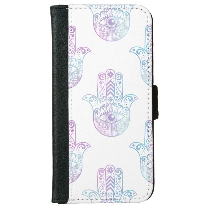 Hamsa Hand Pattern Purple and Blue Wallet Phone Case For iPhone 6/6s