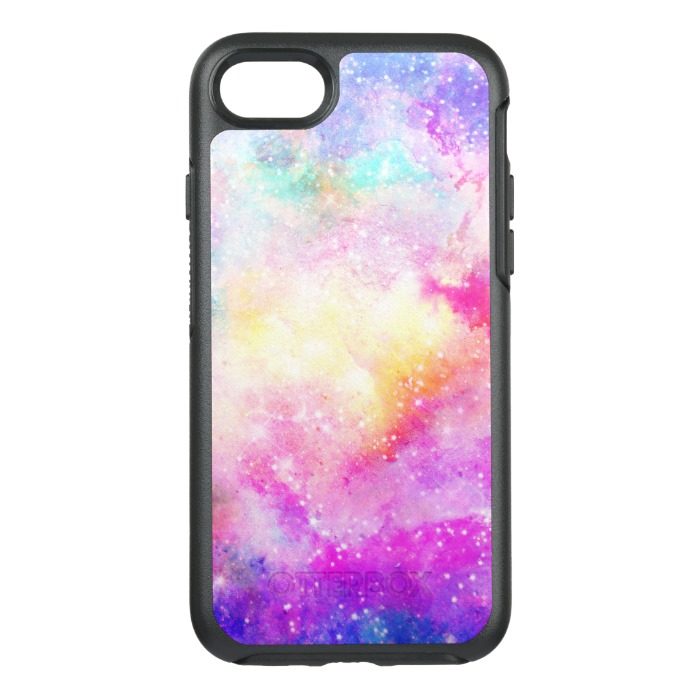 Hand painted bright pastel nebula watercolor OtterBox symmetry iPhone 7 case