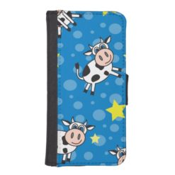 Happy Cow Pattern Blue iPhone SE/5/5s Wallet