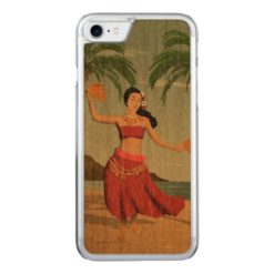 Hawaiian Vintage Hula Girl Distressed Postcard Carved iPhone 7 Case