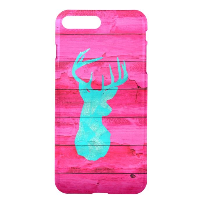 Hipster Teal Blue deer antlers neon Pink Wood iPhone 7 Plus Case