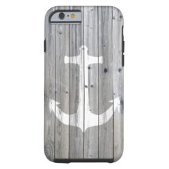 Hipster Vintage White Nautical Anchor on Gray Wood Tough iPhone 6 Case