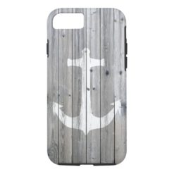 Hipster Vintage White Nautical Anchor on Gray Wood iPhone 7 Case