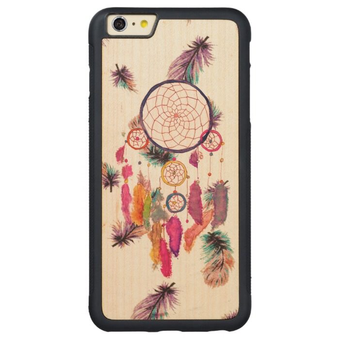 Hipster Watercolor Dreamcatcher Feather Pattern Carved Maple iPhone 6 Plus Bumper Case