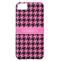 Hot PInk #2 Black Houndstooth #2 HP Name Monogram Cover For iPhone 5C