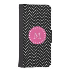 Hot Pink Black and White Chevron | Your Monogram Wallet Phone Case For iPhone SE/5/5s