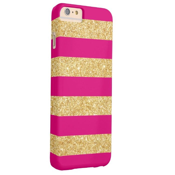 Hot Pink Gold Glitter Stripes Barely There iPhone 6 Plus Case