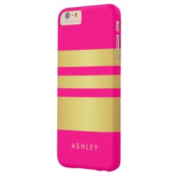 Hot Pink Gold Glitter Stripes Pattern Monogram Barely There iPhone 6 Plus Case
