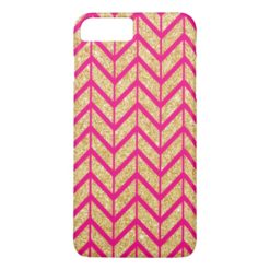 Hot Pink Gold Sparkle Zigzag Chevron Pattern iPhone 7 Plus Case