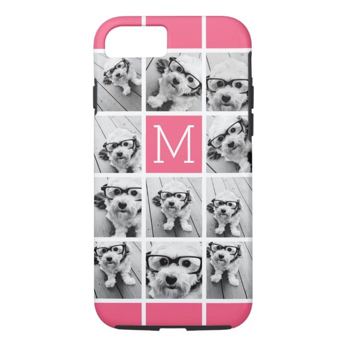 Hot Pink Instagram Photo Collage Custom Monogram iPhone 7 Case