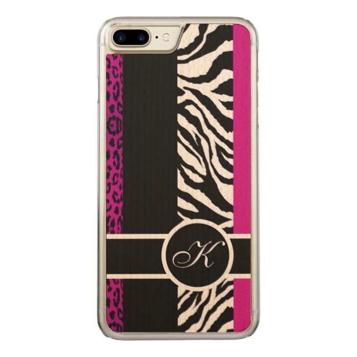 Hot Pink Leopard and Zebra Animal Print Monogram Carved iPhone 7 Plus Case