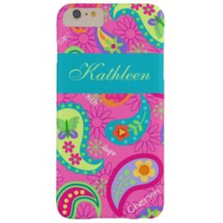 Hot Pink Modern Paisley Name Personalized Barely There iPhone 6 Plus Case