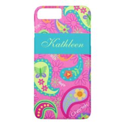 Hot Pink Modern Paisley Name Personalized iPhone 7 Plus Case
