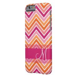 Hot Pink & Orange Chevron Pattern with Monogram Barely There iPhone 6 Case