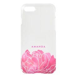 Hot Pink Watercolor Peony Petals Personalized iPhone 7 Case