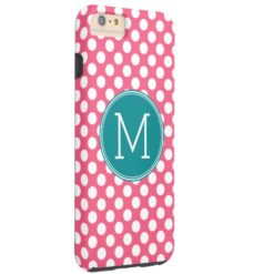 Hot Pink and Teal Polka Dots with Custom Monogram Tough iPhone 6 Plus Case
