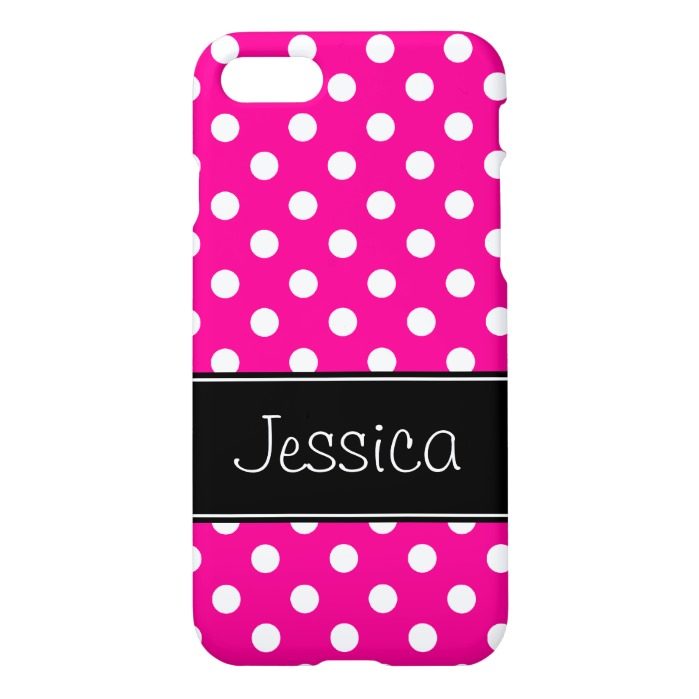 Hot Pink and White Polka Dots Personalized iPhone 7 Case