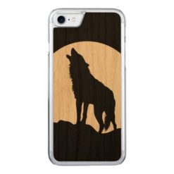 Howling wolf silhouette wood iPhone 6 Carved iPhone 7 Case
