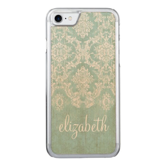 Ice Blue Vintage Damask Pattern with Grungy Finish Carved iPhone 7 Case