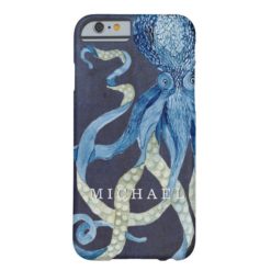 Indigo Ocean Octopus w Red Coral Watercolor Art Barely There iPhone 6 Case