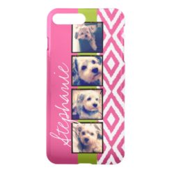 Instagram Photo Collage with Ikat hot pink name iPhone 7 Plus Case