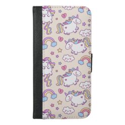 Kawaii chubby flying unicorns rainbow pattern iPhone 6/6s plus wallet case