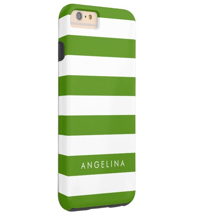 Kelly Green and White Striped Pattern Custom Name Tough iPhone 6 Plus Case