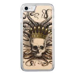 King Squid Skull Wood Carved iPhone 7 Case