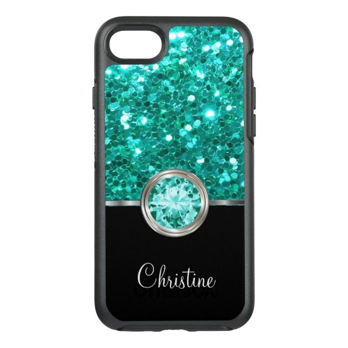 Ladies Turquoise Faux Glitter OtterBox Symmetry iPhone 7 Case