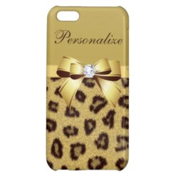 Leopard Print Bow & Diamond Personalized iPhone 5C Cases