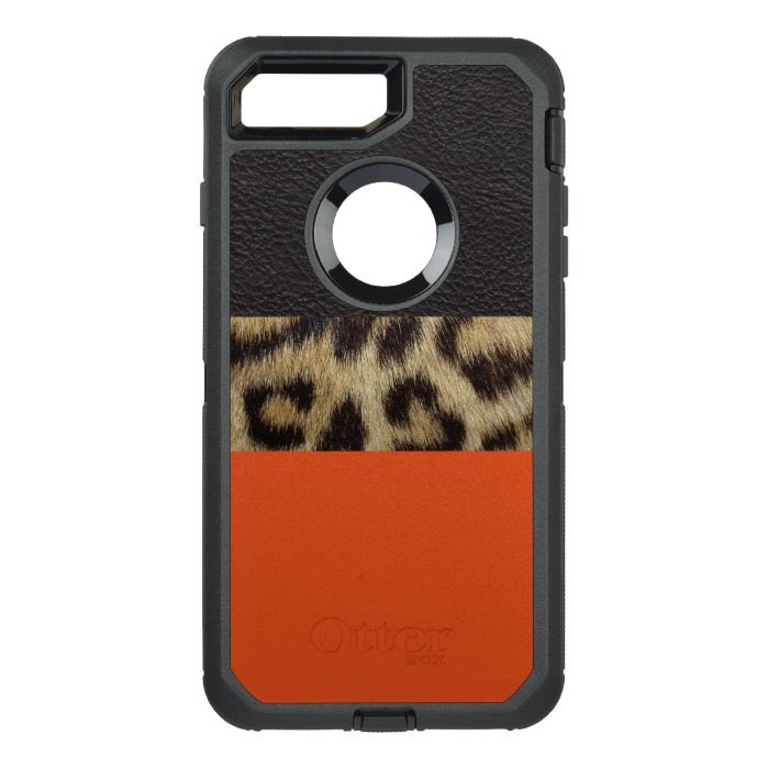 Leopard Print Leather Stripe Choose Accent Color OtterBox Defender iPhone 7 Plus Case