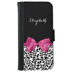 Leopard Print With Name Vivacious Dark Pink Ribbon Wallet Phone Case For iPhone 6/6s