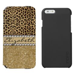 Leopard Spot Gold Glitter Rhinestone PHOTO PRINT iPhone 6/6s Wallet Case